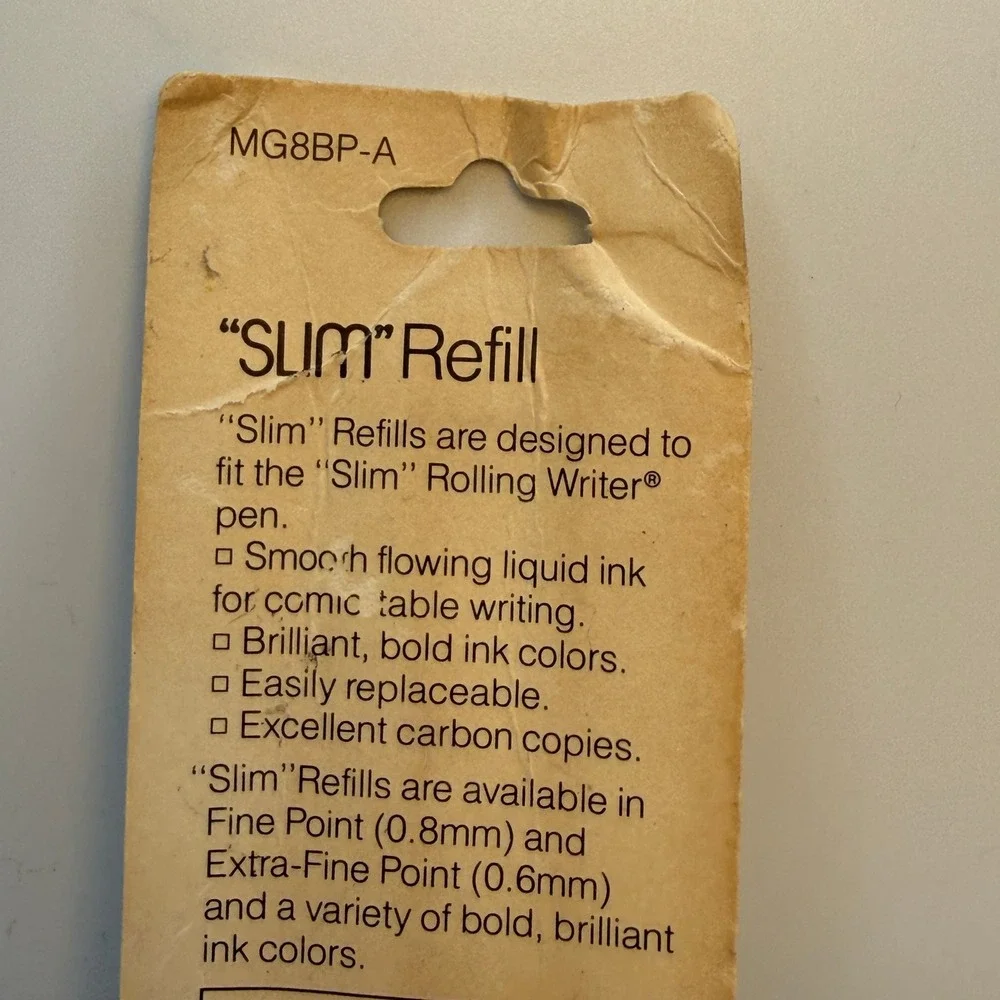 Pentel Slim Rolling Writer Refill Fine‎ Point Black Ink Vintage MG8BP-A Japan